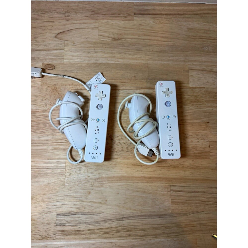 OEM Nintendo Wii Remote RVL-003 Controller w/ Nunchuk, White, 2-Pack